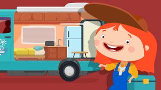 A menina mecânica cria uma casa sobre rodas e conserta o ônibus escolar! Desenho animado infantil