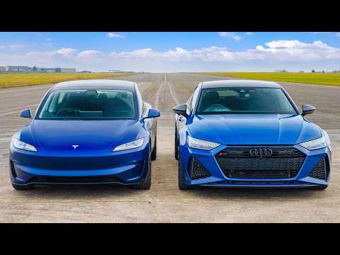 New Tesla Model 3 vs Audi RS7: Drag Racing