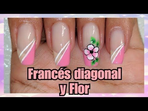 DECORACIÓN DE UÑAS FRANCÉS DIAGONAL Y FLOR ♥ NailArt By Andy