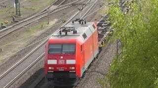 preview picture of video '152 077, Siemens ES64F, Lg Leergüterzug fährt vorbei Bahnhof Maschen, 6-5-2013'
