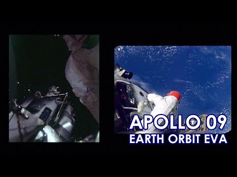 APOLLO 9 Earth Orbit EVA  Dual View  (Stabilized, Speed Corrected)