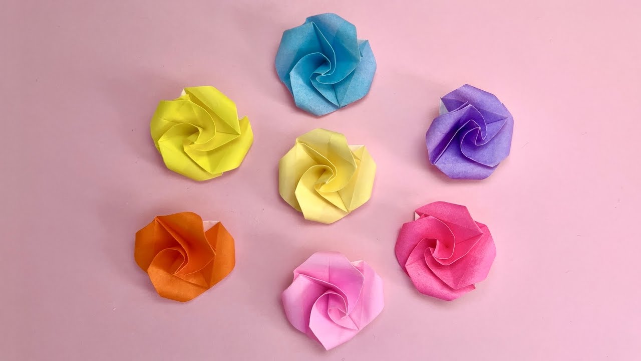折り紙1枚で作れる！簡単なバラの折り方 Origami Easy Rose 花 Flower