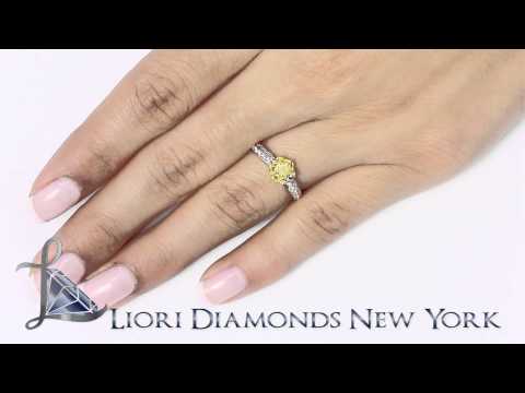 FD-548 - 0.62 Carat Natural Fancy Yellow Oval Cut Diamond Engagement Ring 18k White Gold