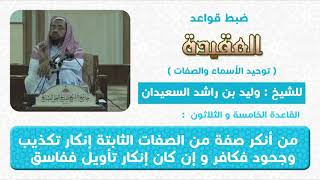 صورة القاعدة  الخامسة و الثلاثون(من انكر صفة ثابتة لله انكار تكذيب وجحود كفر وان كان تأويلا ففاسق)