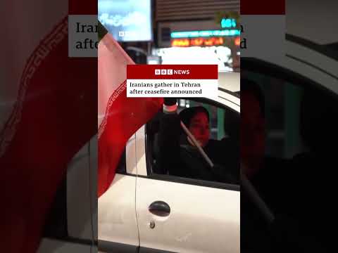 Iranians gather in Tehran following US-Iran ceasefire announcement. #Tehran #Iran #BBCNews