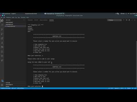 Coding A Shopping List Command Line To Run The Users Input With Python Python Programming