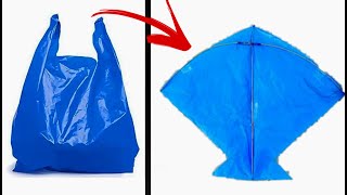 How to make kite with plastic bag & broom sticks |  diy creative ideas