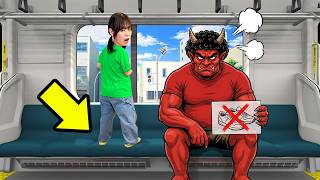 電車の椅子に立ったらダメ！悪い子は鬼に怒られる⁉︎鬼にバレたら...お菓子禁止！電車で24時間生活に挑戦！良い子はルールを守って電車に乗ろう！【チャレンジ】