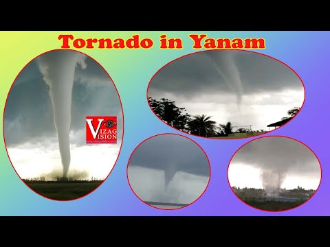 Tornado in Yanam యానాం లో కనువిందు చేసిన టొర్నాడో  ఒక గొప్ప వింత...చెరువులో ఉన్న నీరు, వలలు, చేపలతో సహా ఆకాశంలోకి Vizagvision