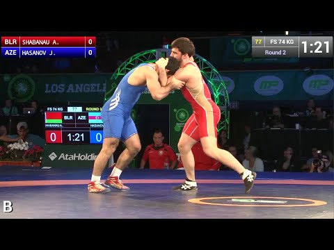 Round 2 FS - 74 kg: Jabrayil HASANOV (AZE) df. Ali SHABANAU (BLR), 1-1