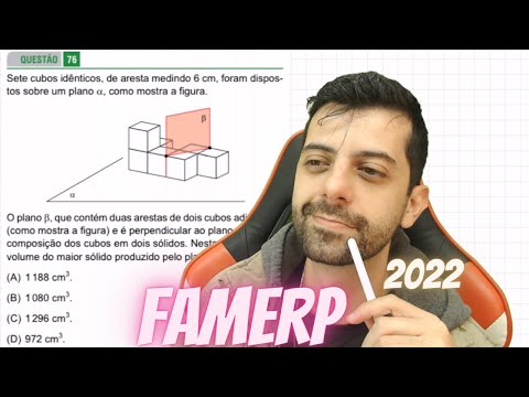 FAMERP 2022 Q76 - Sete cubos idênticos, de aresta medindo 6cm, foram dispostos sobre um plano