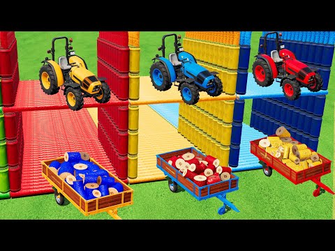 MINI TRACTOR OF COLORS ! WOOD TRANSPORTING with COLORED MINI DEUTZ FAHR! COLORED TREE CUTTING! FS22