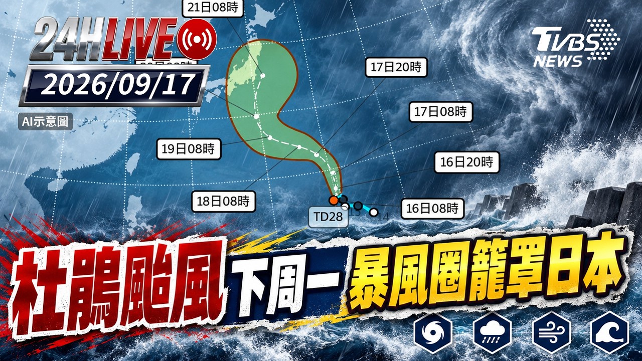 【LIVE】 杜鵑颱風下周一暴風圈籠罩日本|20260917|TVBS新聞網