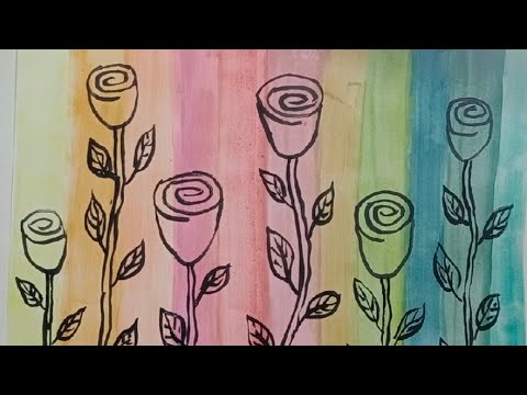 Watercolor Rainbow Background Tutorial Easy Rose Line Art