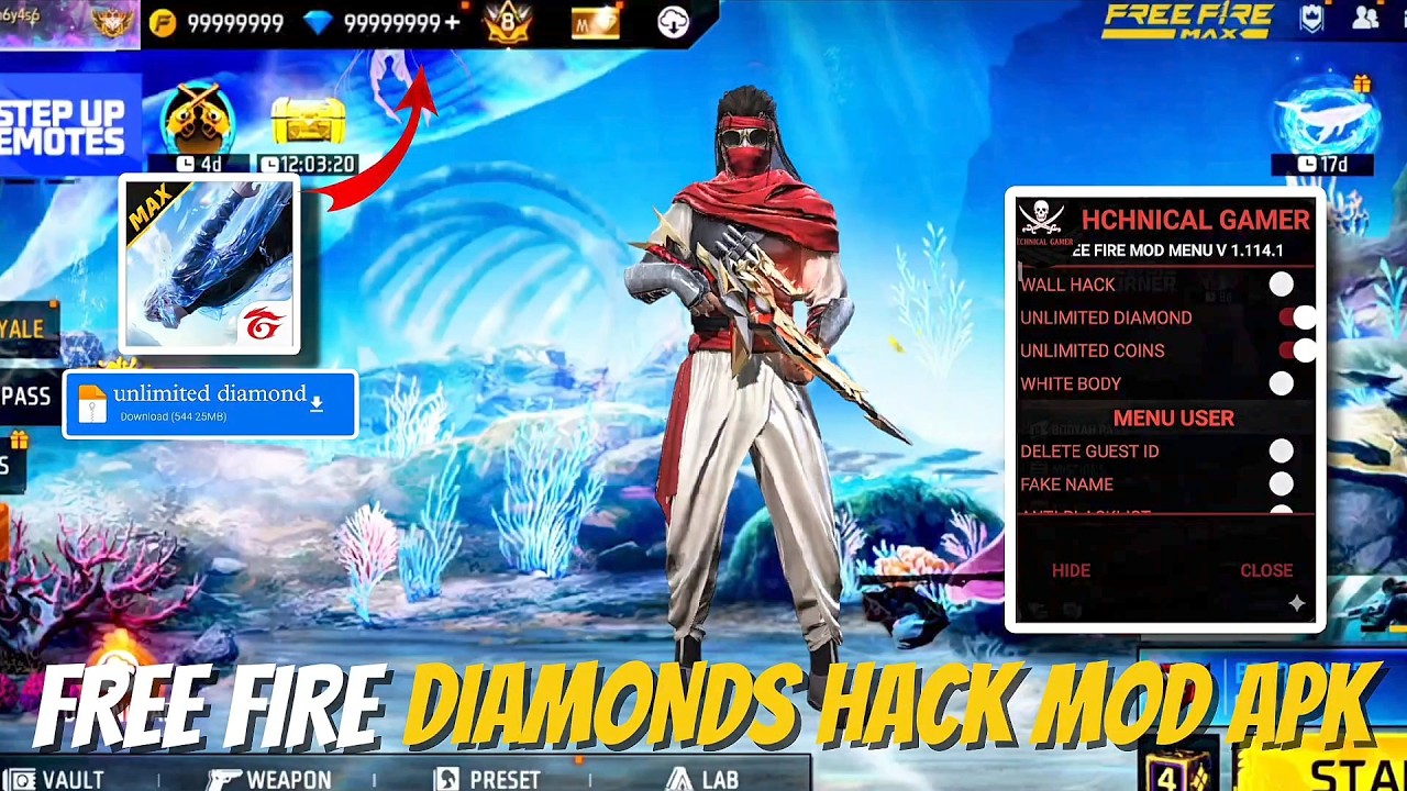 FREE FIRE NEW MOD MENU || UNLIMITED DIAMOND HACK || FF MOD MENU APK
