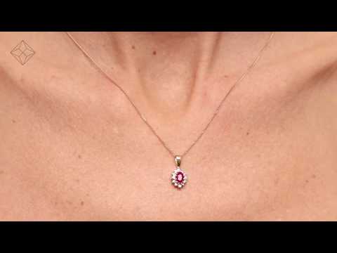 FER25 T - Ruby 6 x 4mm And Diamond 18K Yellow Gold Pendant