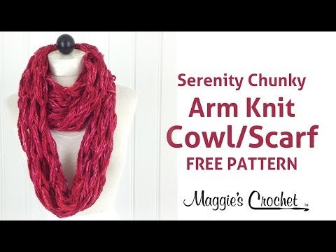 Arm Knit Cowl or Scarf with Serenity Chunky Yarn - Right Handed