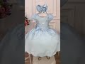 Vestido Infantil Azul C/ Aplique de Flores e Broche Luxo