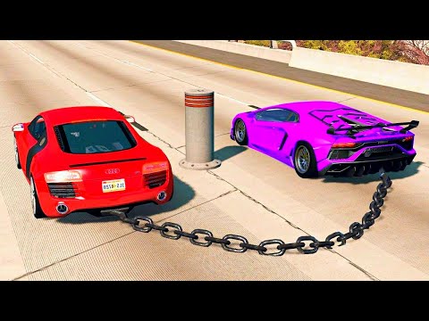 Chained Cars vs Bollards – BeamNG Drive