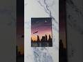 easy way to paint a beautiful sky cityscape painting on mini canvas  🌆 ✨️