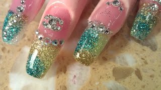 HOW TO COFFIN SHAPE OMBRE GLITTER NAILS