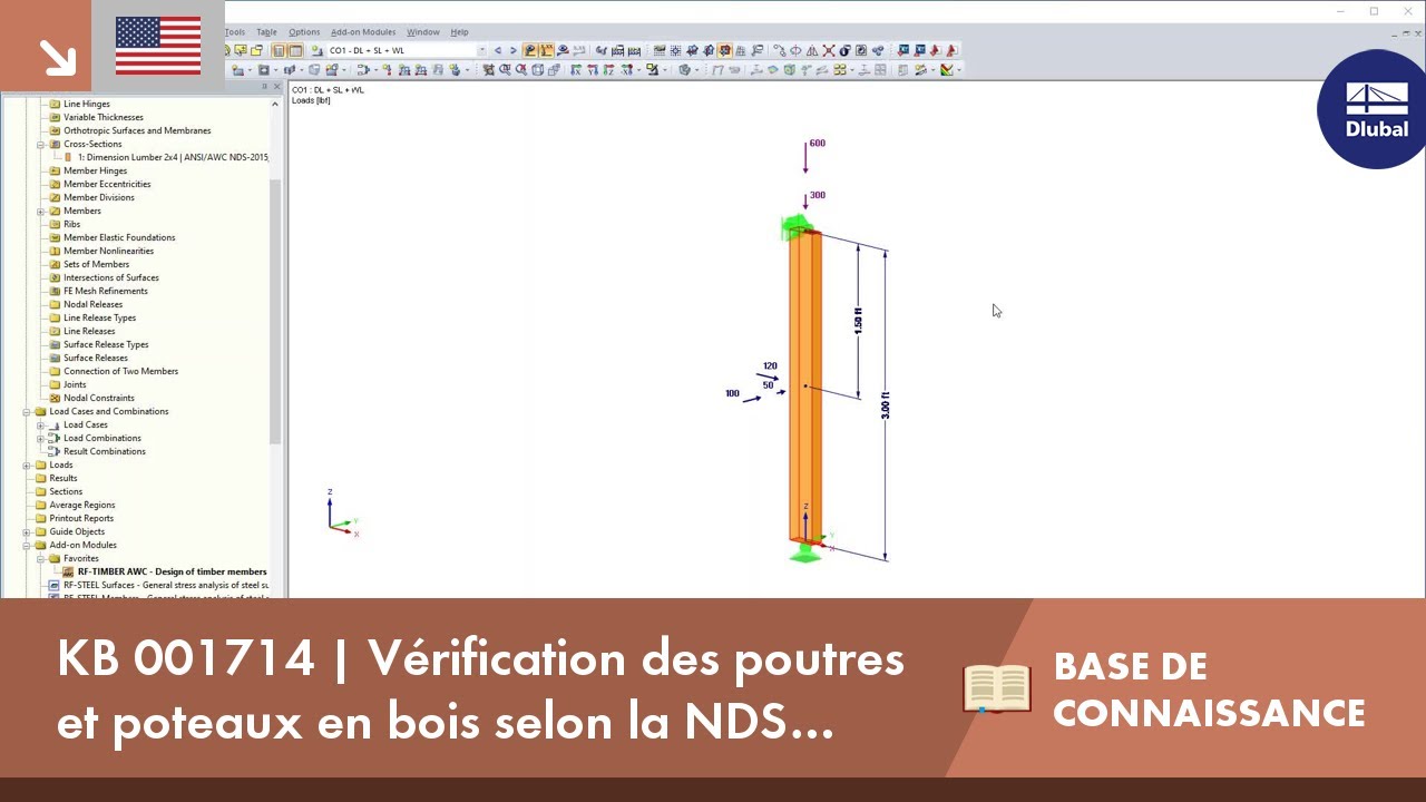 KB 001714 | Calcul de poteaux en bois selon NDS 2018 avec le module RF-/TIMBER AWC