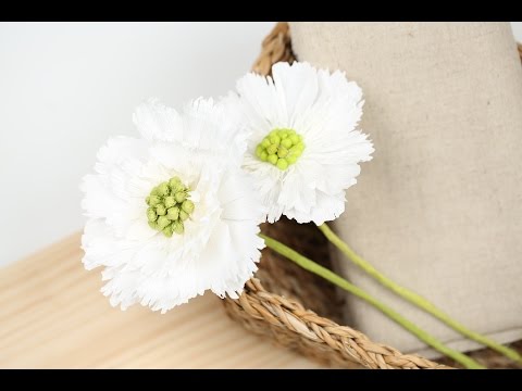 How to make "White Scabiosa" Crepe paper flowers! SUPER EASY!