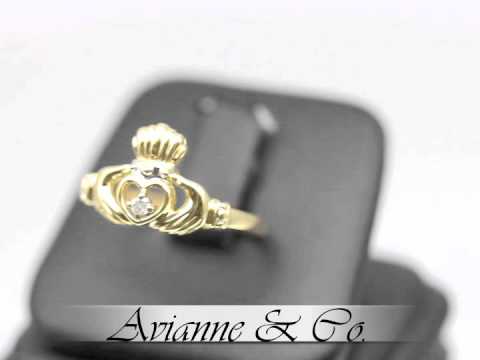 10K Yellow Gold Womens Diamond Claddagh Ring 0.05 Ctw