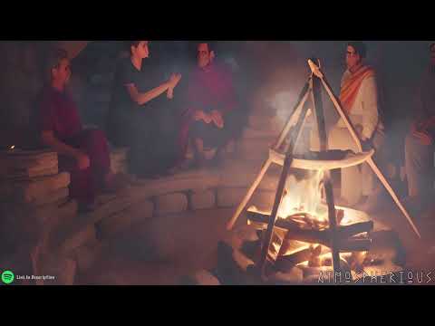 Relaxing Fantasy Ancient Greek Campfire Music & Ambience ☘️ Kithara Harp 🎧 ASMR Small Talking