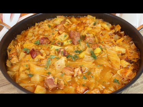 White cabbage stew with Kassler and potatoes, hearty delicious stew, stew recipe