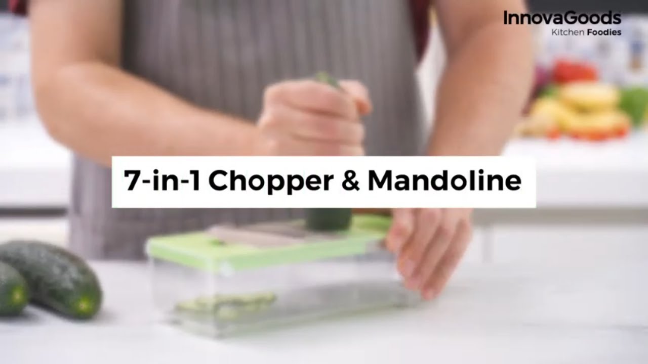 7 viename daržovių pjaustytuvas, trintuvas ir pjaustyklė mandolina su receptais ir priedais Choppie Expert InnovaGoods Kitchen Foodies