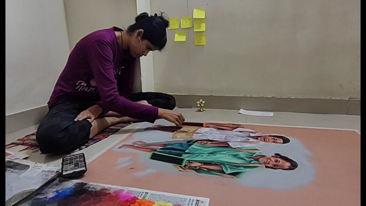 Realistic 3d portrait rangoli art school students by bhagyashree