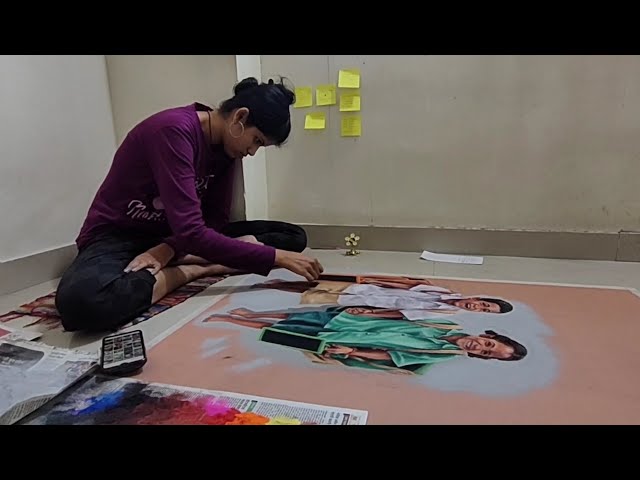 Realistic 3d portrait rangoli art school students by bhagyashree