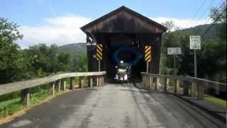 preview picture of video 'Catskill Mountains, NY Motorcycle Through Covered Bridge HD'