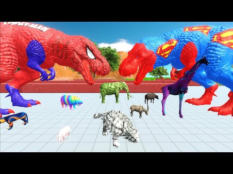 ESCAPE FROM SPIDER MAN T REX VS SUPERMAN T REX - Animal Revolt Battle Simulator
