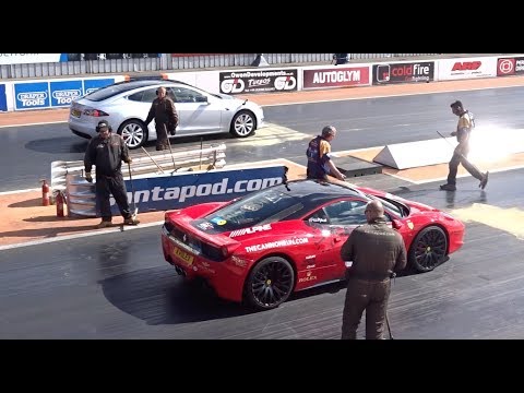 Tesla S P100D Beating A Ferrari 458 In A 1/4 Mile Drag Race