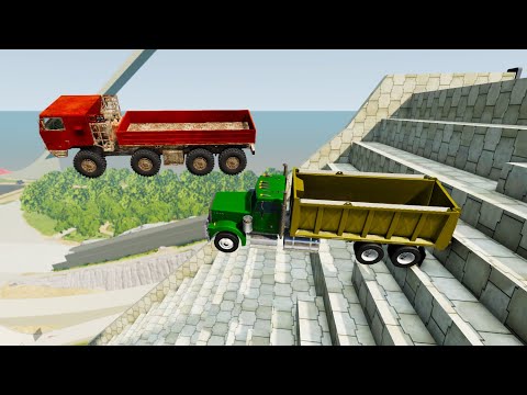 Heavy Vehicle Insane Stairs Jumps Down (Crash Test) #2 - BeamNG drive Down Stairs Jumps Total Damage