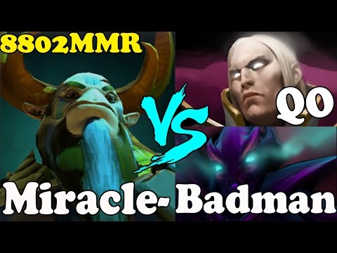 Dota 2 - Miracle- 8802 MMR VS QO AND Badman - Ranked Match Gameplay!