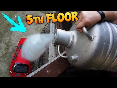POURING 5 GALLONS OF LIQUID NITROGEN ON MY CAR FROM FIFTH FLOOR!!! Video