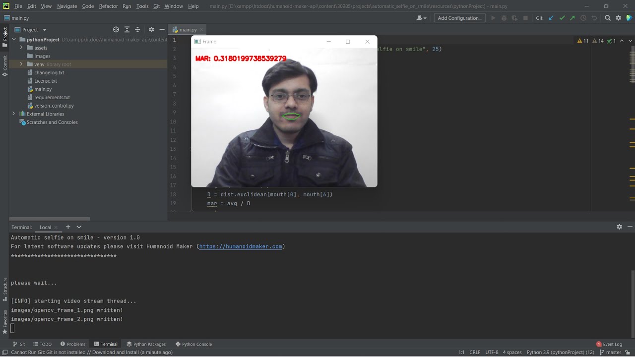 Automatic selfie on smile | Python programming
