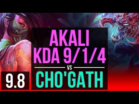 Improve as AKALI vs CHO'GATH (TOP) | KDA 9/1/4, Legendary | EUW Grandmaster | v9.8