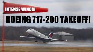 Delta Airlines Boeing 717-2BD Takeoff in INTENSE WINDS!
