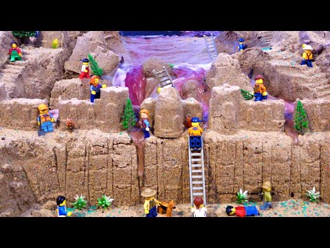LEGO DAM BREACH AND GIANT SAND CASTLE - TOTAL FLOOD AND DESTROY