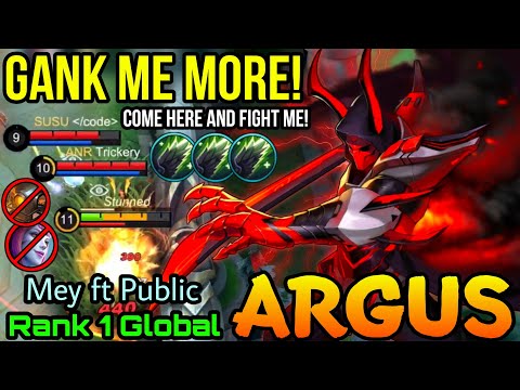 Gank Me More! Argus Catastrophe Sidelane MVP Play! - Top 1 Global Argus Mey ft Public - MLBB