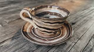 Keramická šálka na kávu espresso - lungo - ristretto 70 ml – Unikát! - béžovo-hnedá ručná výroba – modelovaná