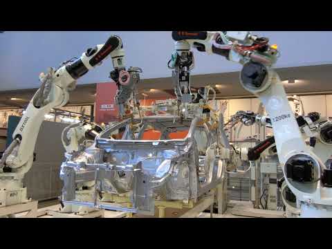 Robots assembly of  Toyota Prius car body