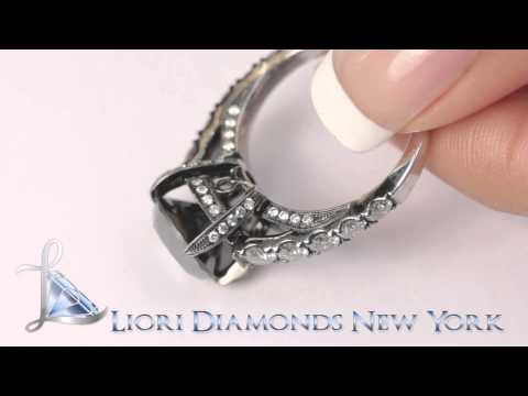BDR-227 - 5.53 Carat Vintage Style Natural Black Diamond Engagement Ring 18k Black Gold