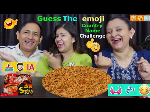 GUESS THE COUNTRY NAME  BY  EMOJI CHALLENGE WITH 3X SPICY NOODLES @BudaBudiVlogs