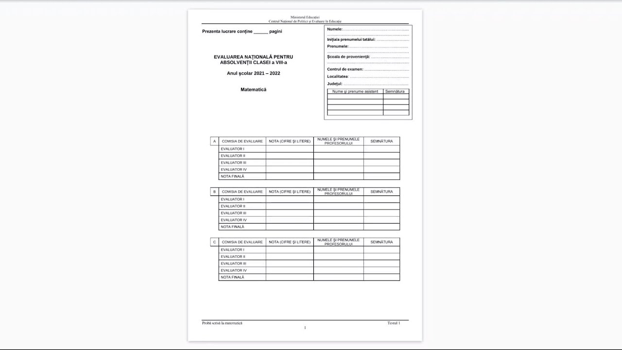 Testul 1 de antrenament Evaluare Nationala 2022 - Clasa a 8-a - Rezolvare