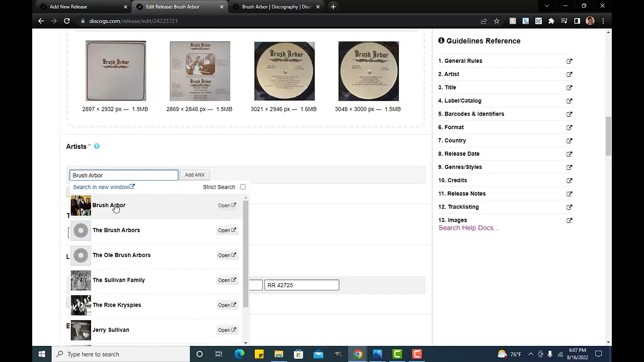 Adding a new artist on Discogs